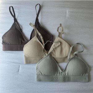 Danskin Women's Ribbed Bralette Trio - Brown, Cream, Gray